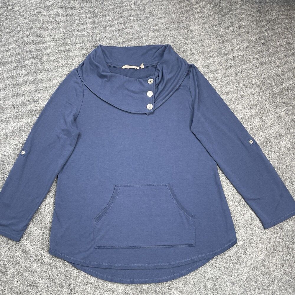Soft Surroundings Kassidy Pullover Top Womens Large Cowl Neck Roll Tab Sleeves